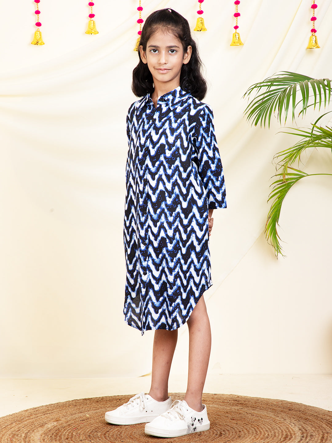Zig-Zag Printed Girls Shirt Dress