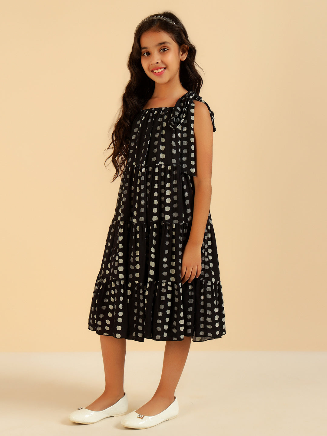 Black Polka Tiered Girls Dress