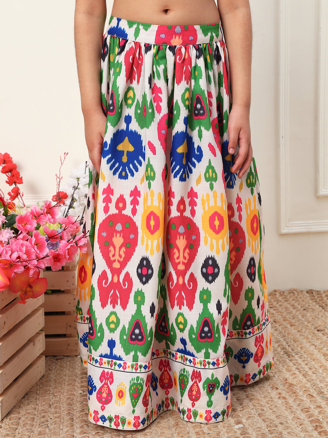 Muti Print Top With Skirt & Dupatta Girls Co-ord Set