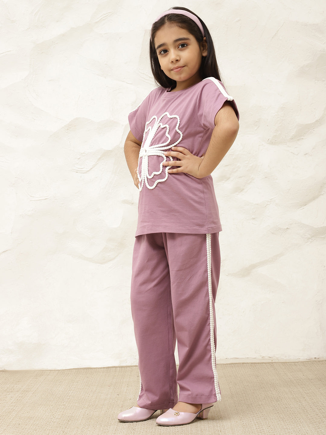 Lavender Pure Cotton Knit T-Shirt & Pants Co-Ord Set