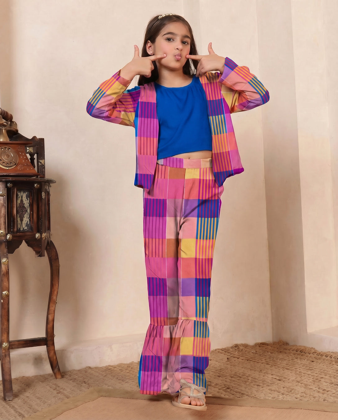3 Piece Check Print Co-Ord Set