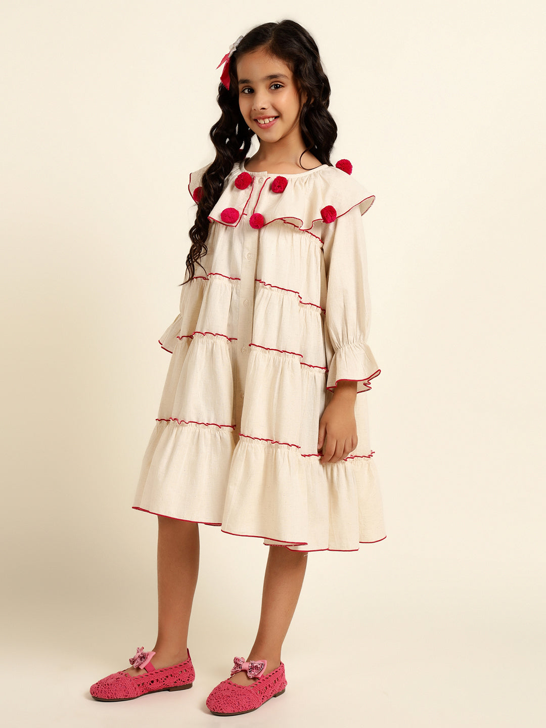Pure Cotton Tiered Shirt Dress For Girl