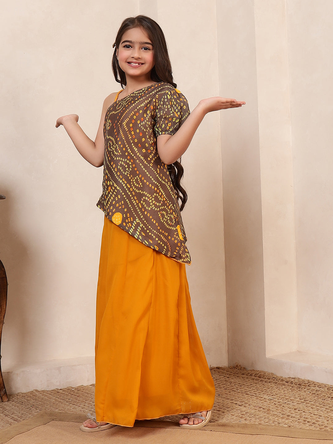 Bandhani One-Shoulder Asymmetric Co-Ord Set