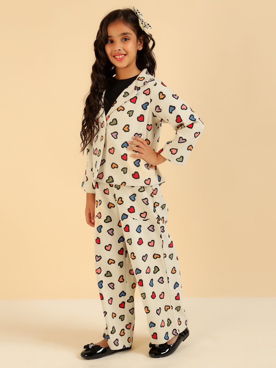 Notch Collar Blazer With Pant Girl Co-Ord Set