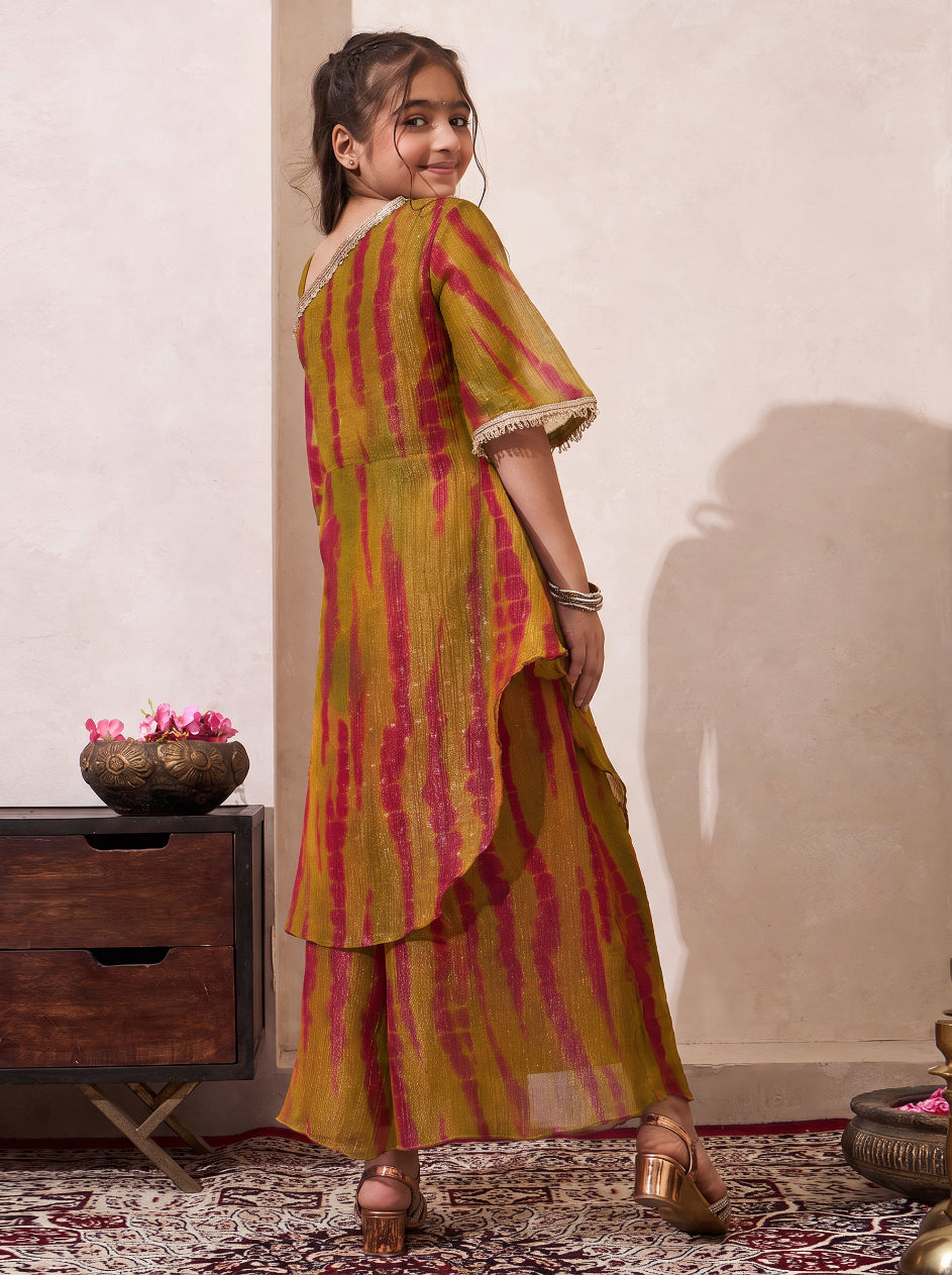 Multicolor Tie Dye Chiffon One Shoulder Kurta With Palazzo