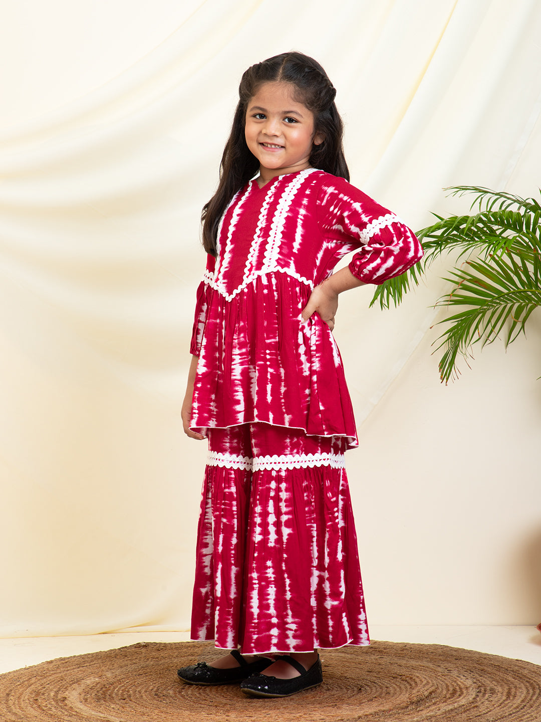 Tie Dye Rayon Peplum Top & Sharara Set