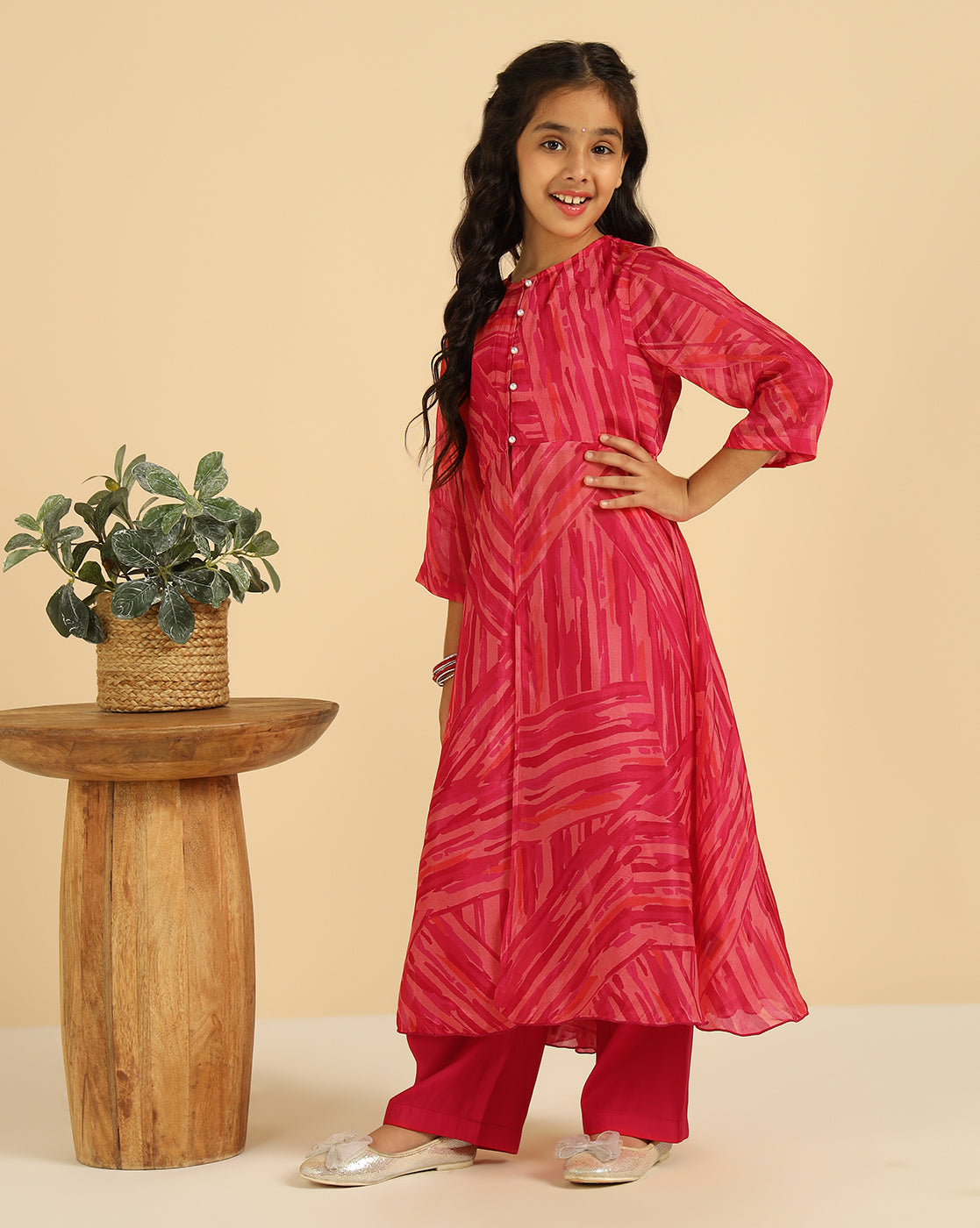 Abstract Printed Top & Pant Girls Co-Ord Set