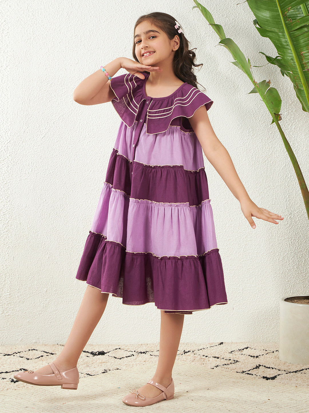 Color Block Embroidered Tiered Dress