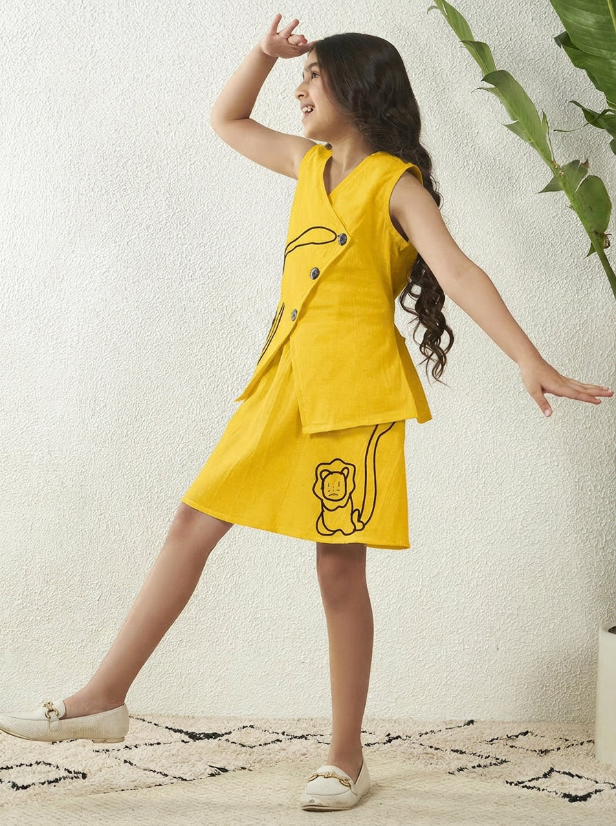 Yellow Cotton Flex V-Neck Top & Shorts