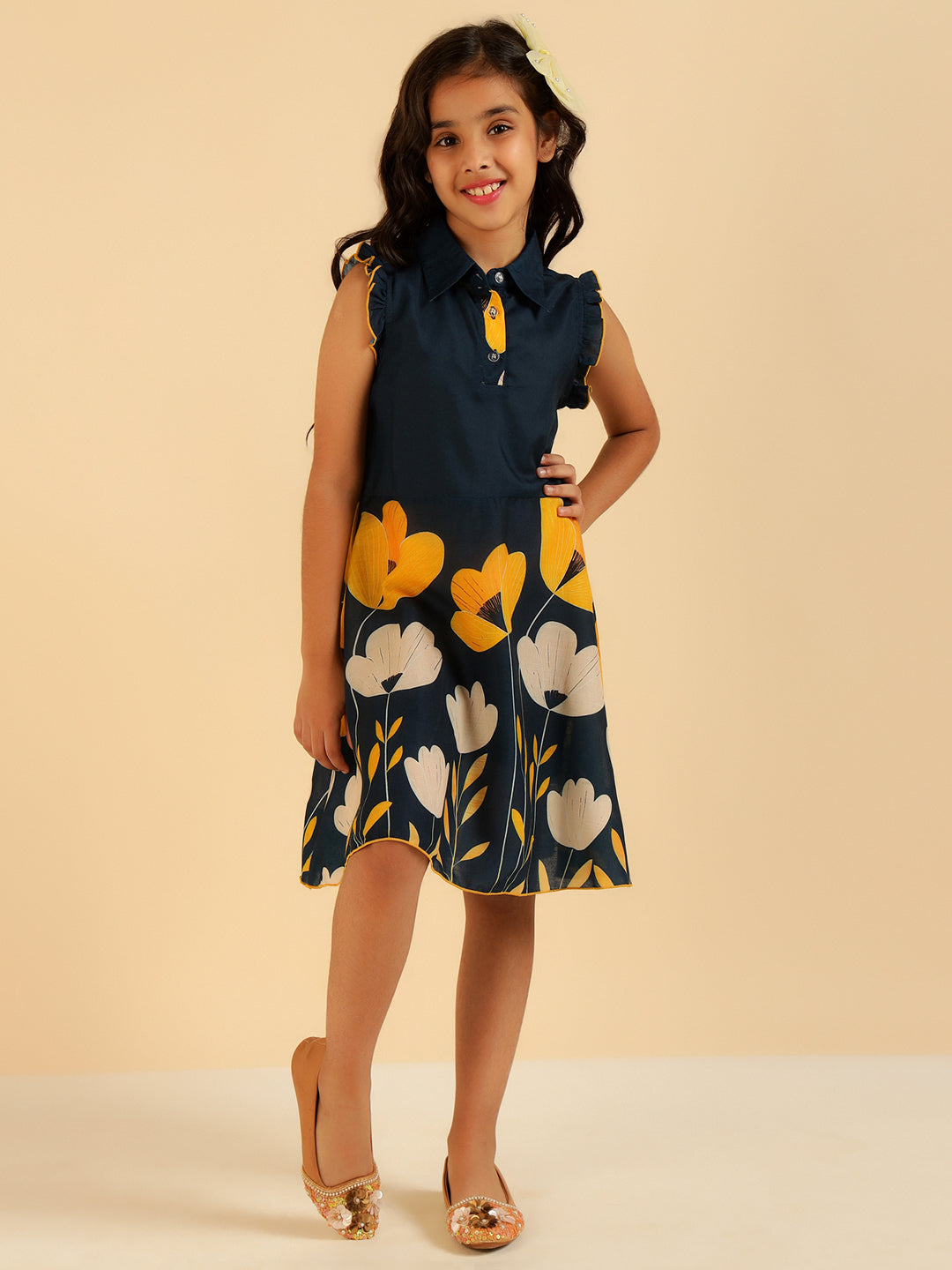 Teal Blue Floral Girls Dress