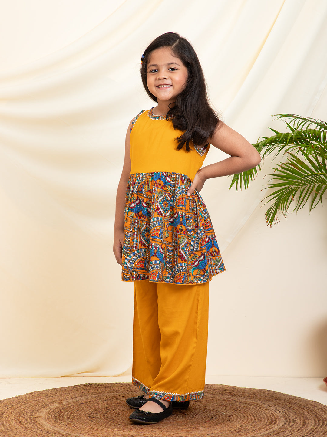 Solid With Abstract Print Rayon Kurta & Sharara Set