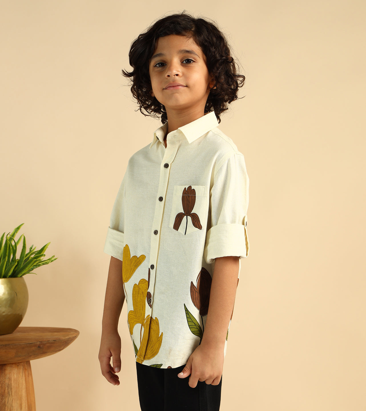 Placement Print Pure Cotton Casual Shirt For Boys