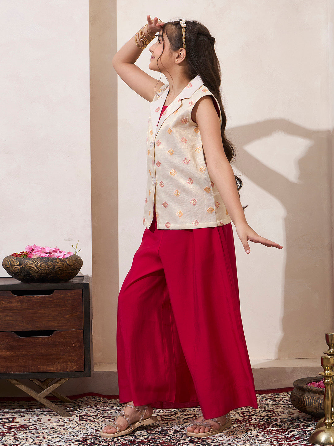 Notch Collar Blazer Set With Top & Palazzo