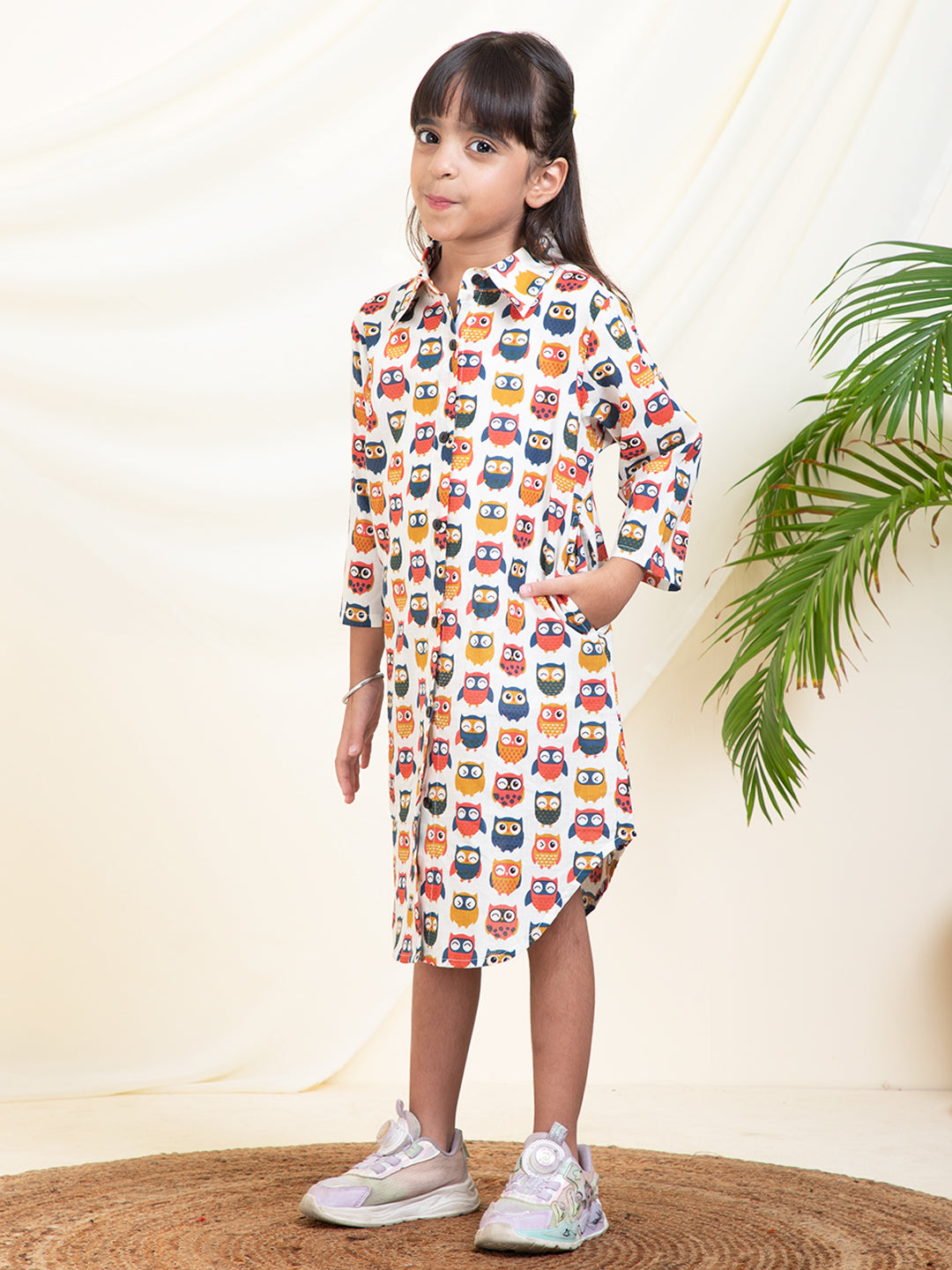 Owl Printed Shirt Dress