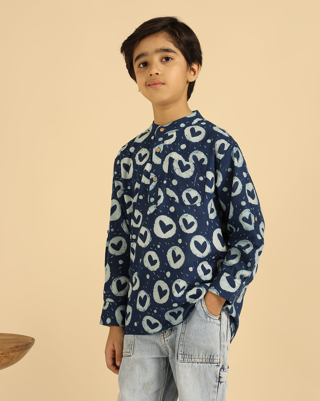 Indigo Heart Printed Pure Cotton Boys Kurta