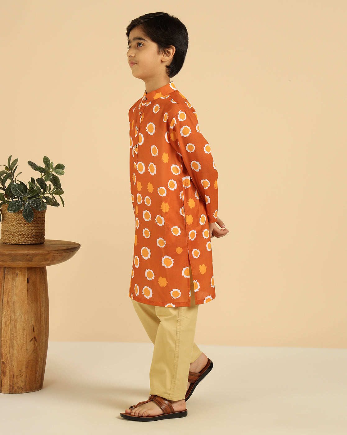 Tan Brown Printed Boys Kurta