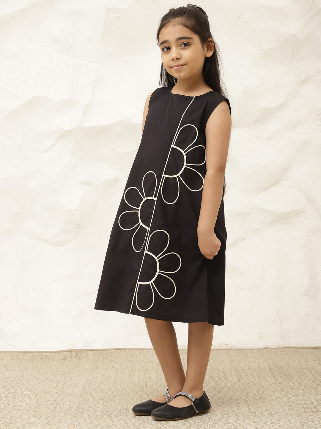 Pure Cotton Flower Embroidered Knee Length Dress