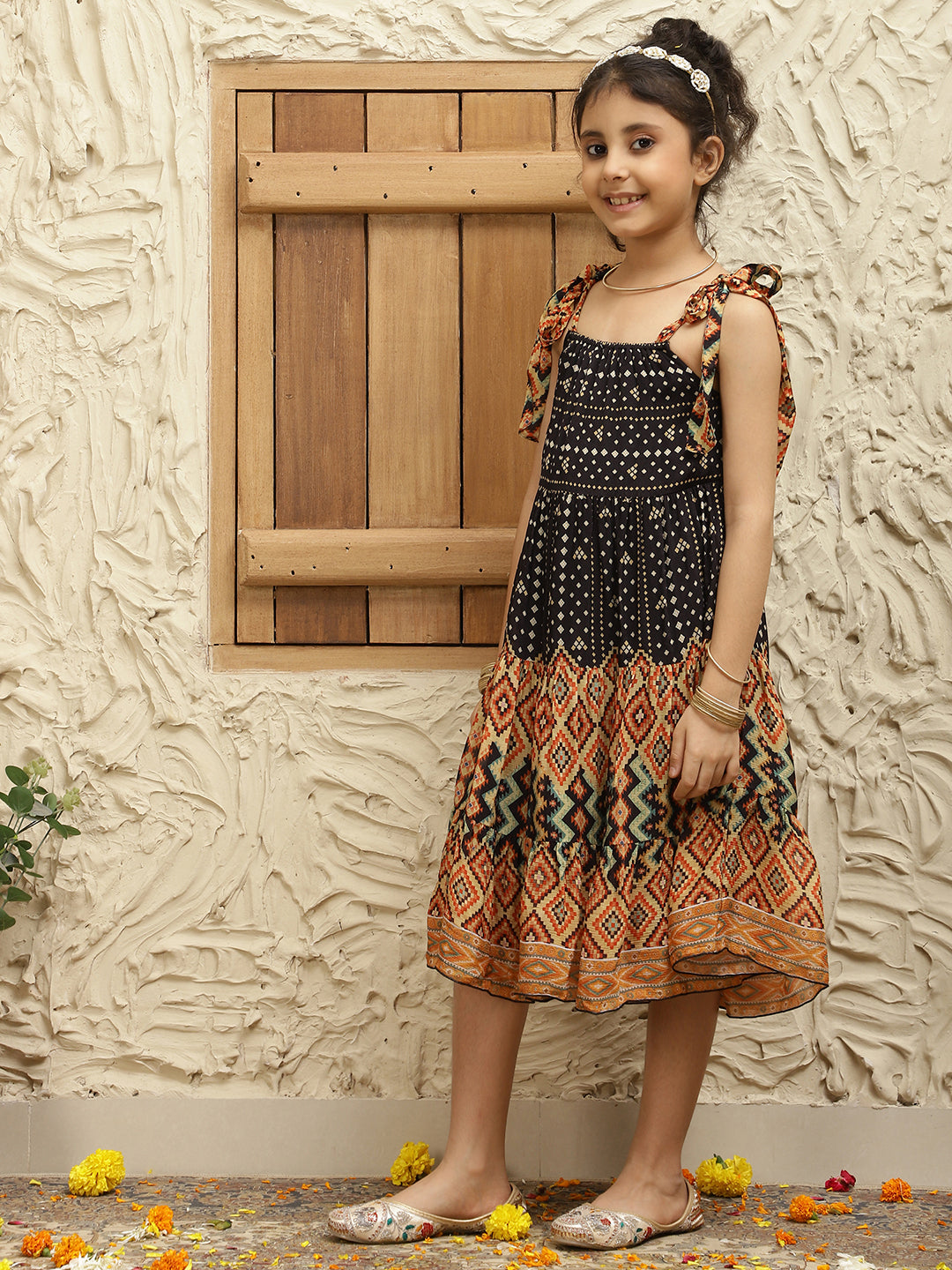 Bhandhani Print Pure Georgette Tiered Dress