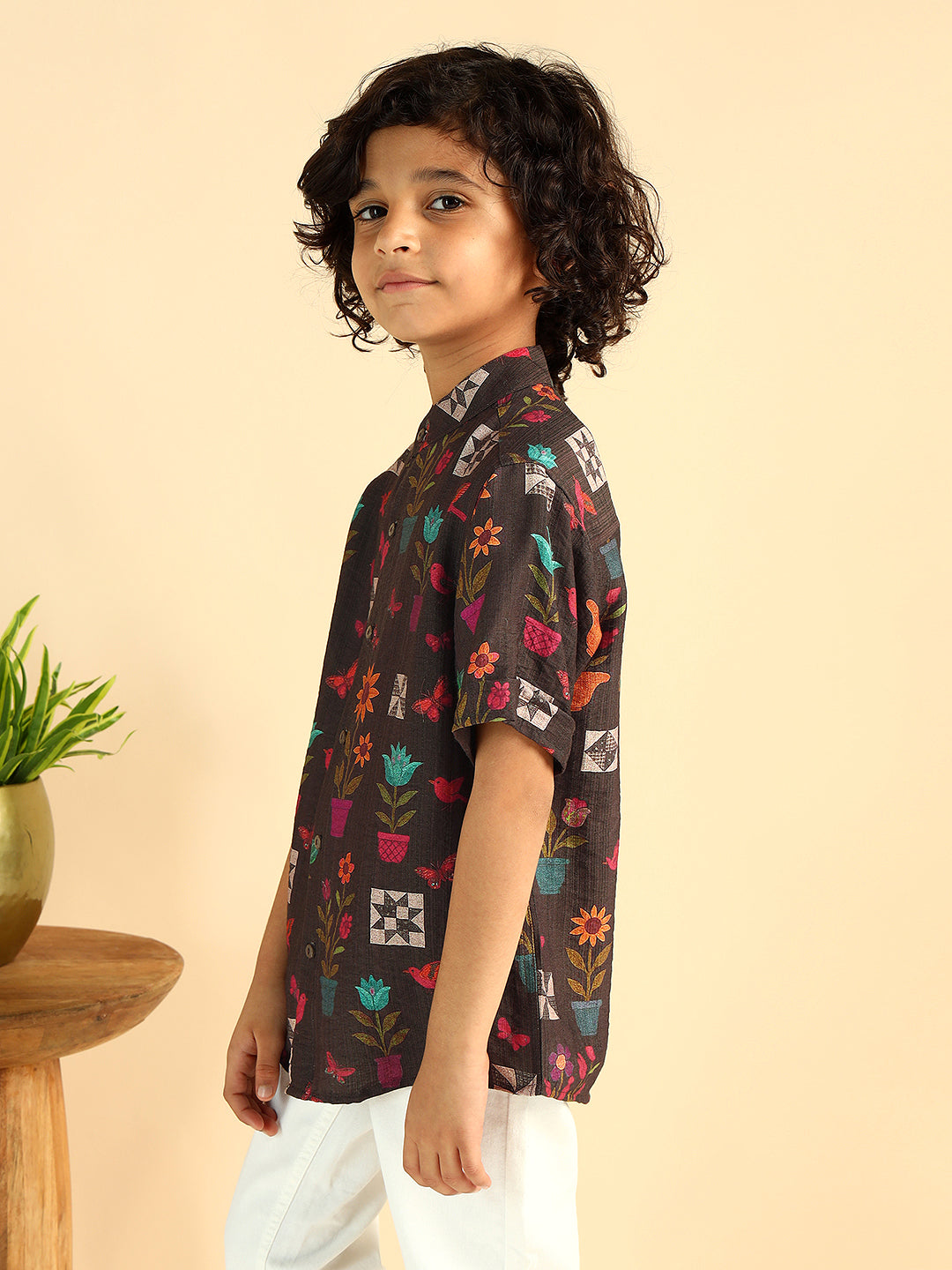 Multi Color Floral Printed Half Sleeves Boys Casual Shirt