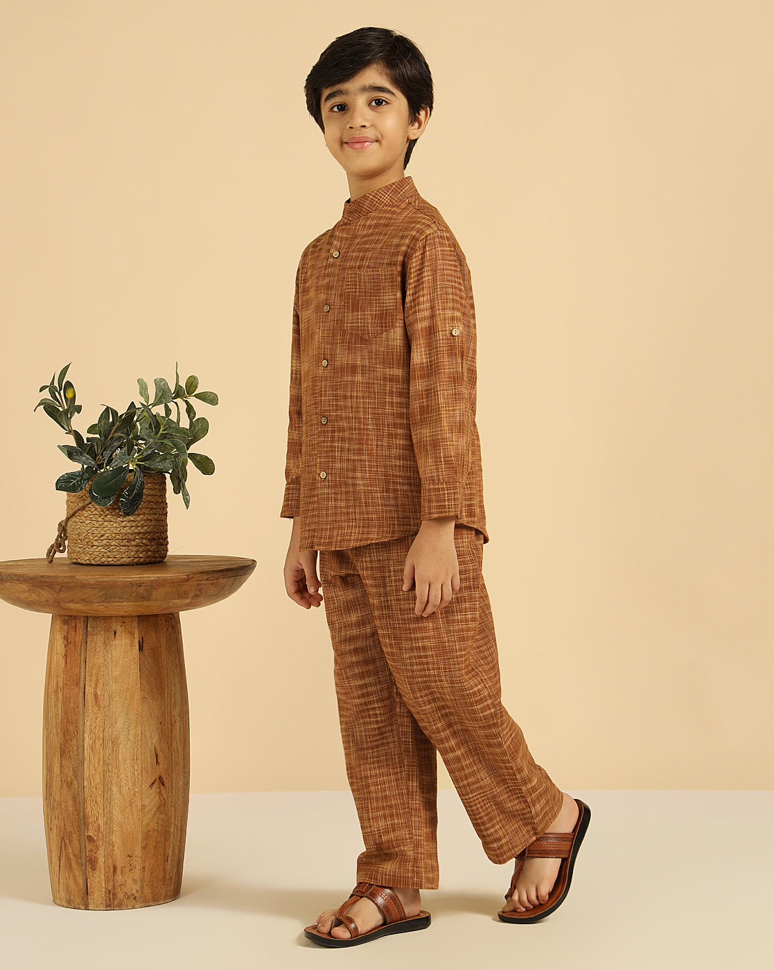 Brown Pure Cotton Khadi Boys Co-Ord Set