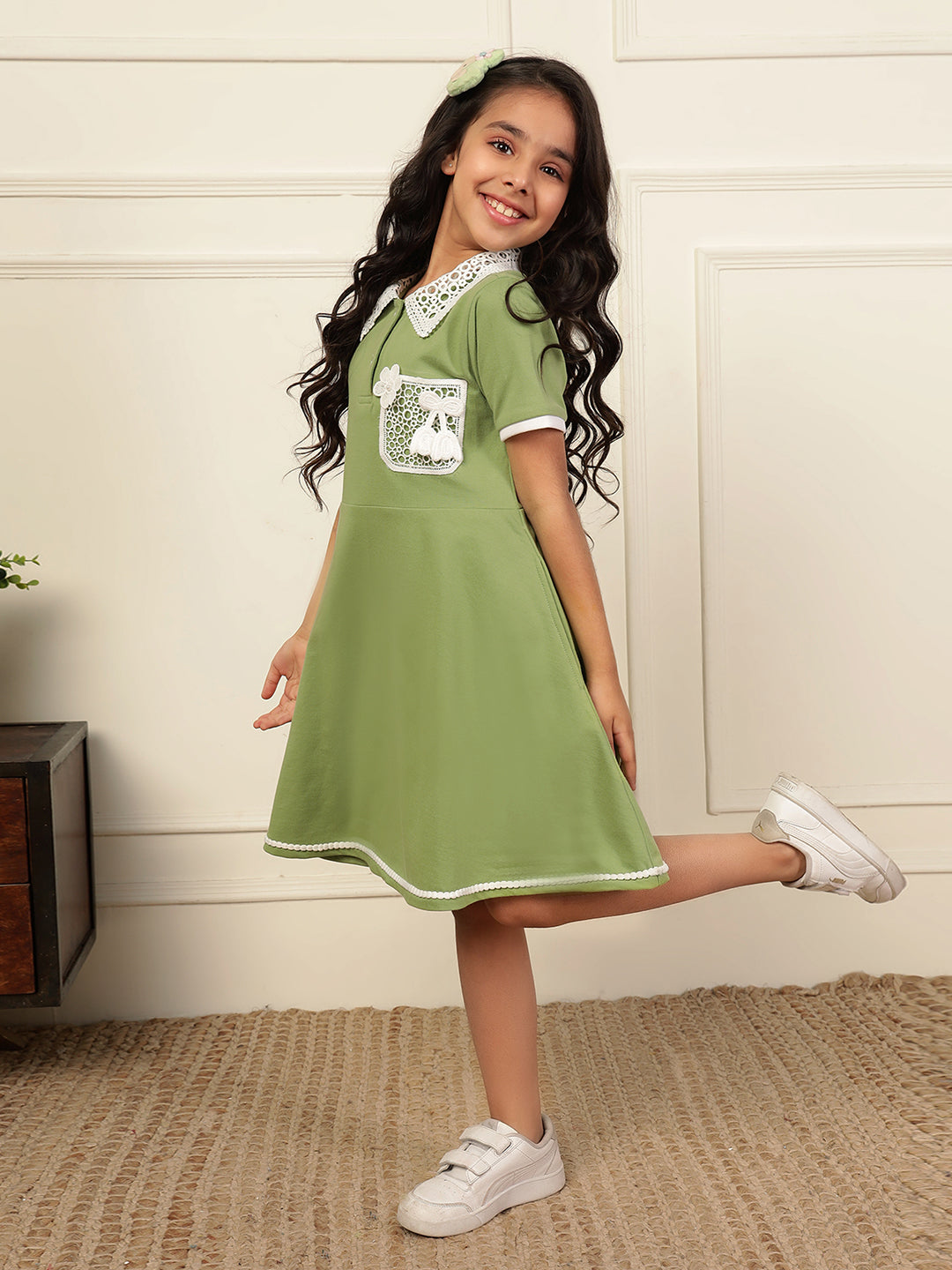 Polo Collar Green T-Shirt Dress