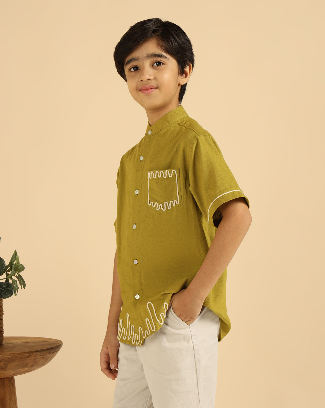 Lemon Yellow Embroidered Causal Boys Shirt