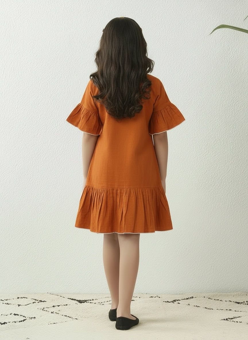 GIRLS RAGLAN SLEEVE FRILL DRESS