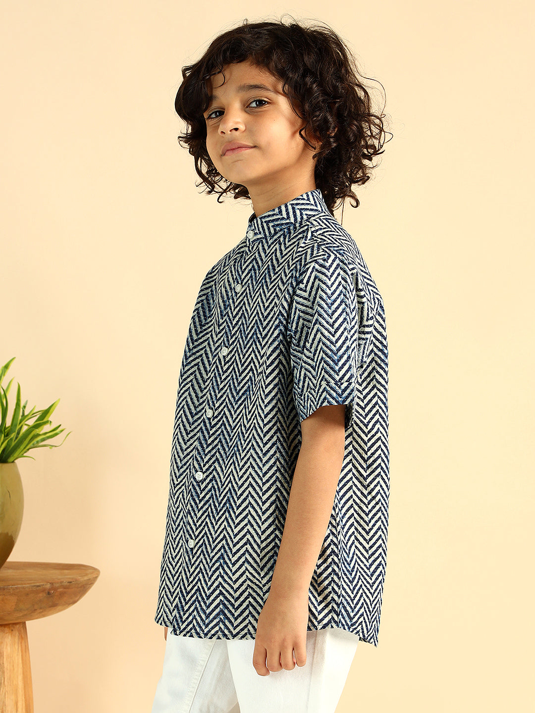 Blue Zig-Zag Pure Cotton Casual Boys Shirt