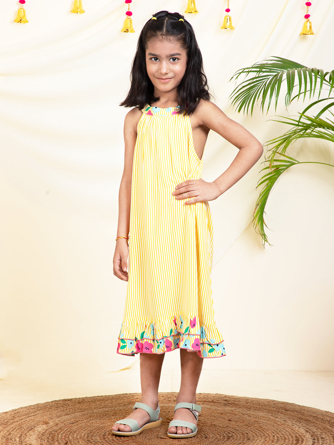 Solid Halter Neck Girls Dress