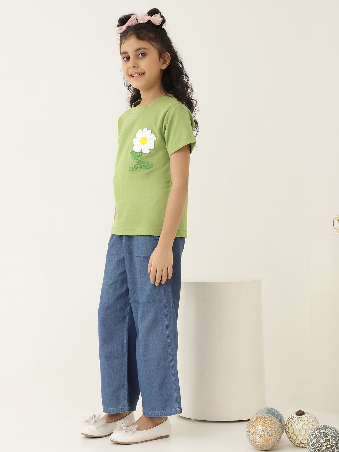 Pure Cotton Knit Flower Patch T-Shirt