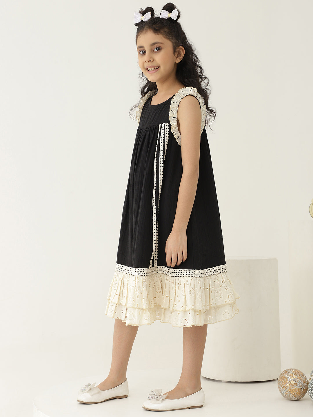 Pure Cotton Schiffli Tiered Dress
