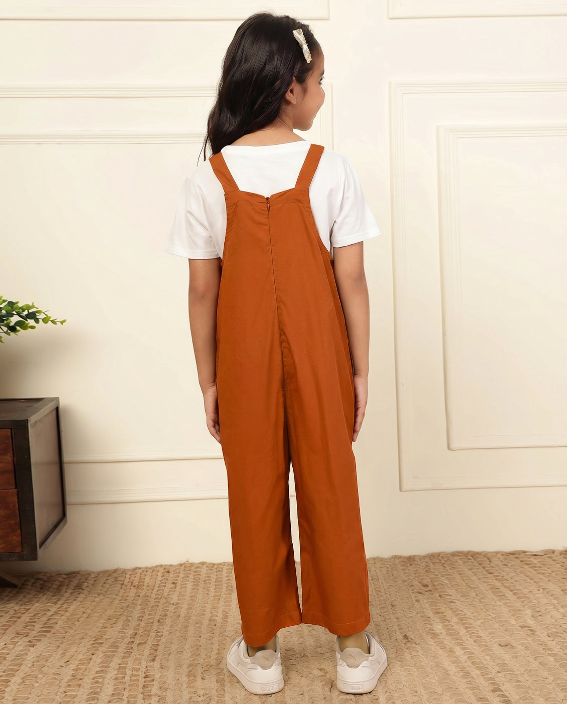 Tan Big Flower Patch Girls' Jumpsuit (T-shirt not included)