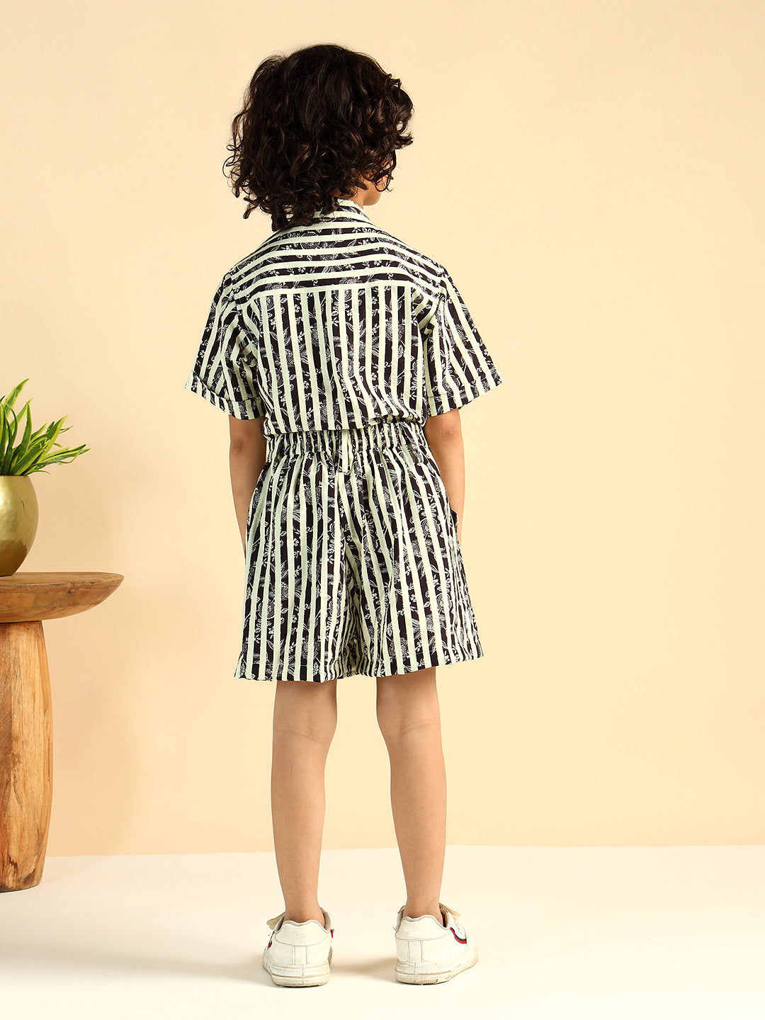 Black Striped Shirt With Short Boys Co-Ord Set