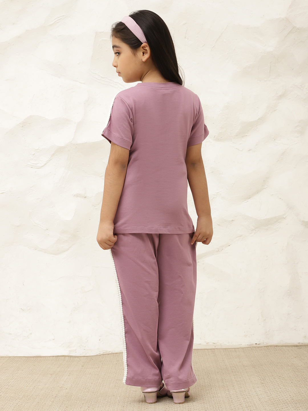 Lavender Pure Cotton Knit T-Shirt & Pants Co-Ord Set