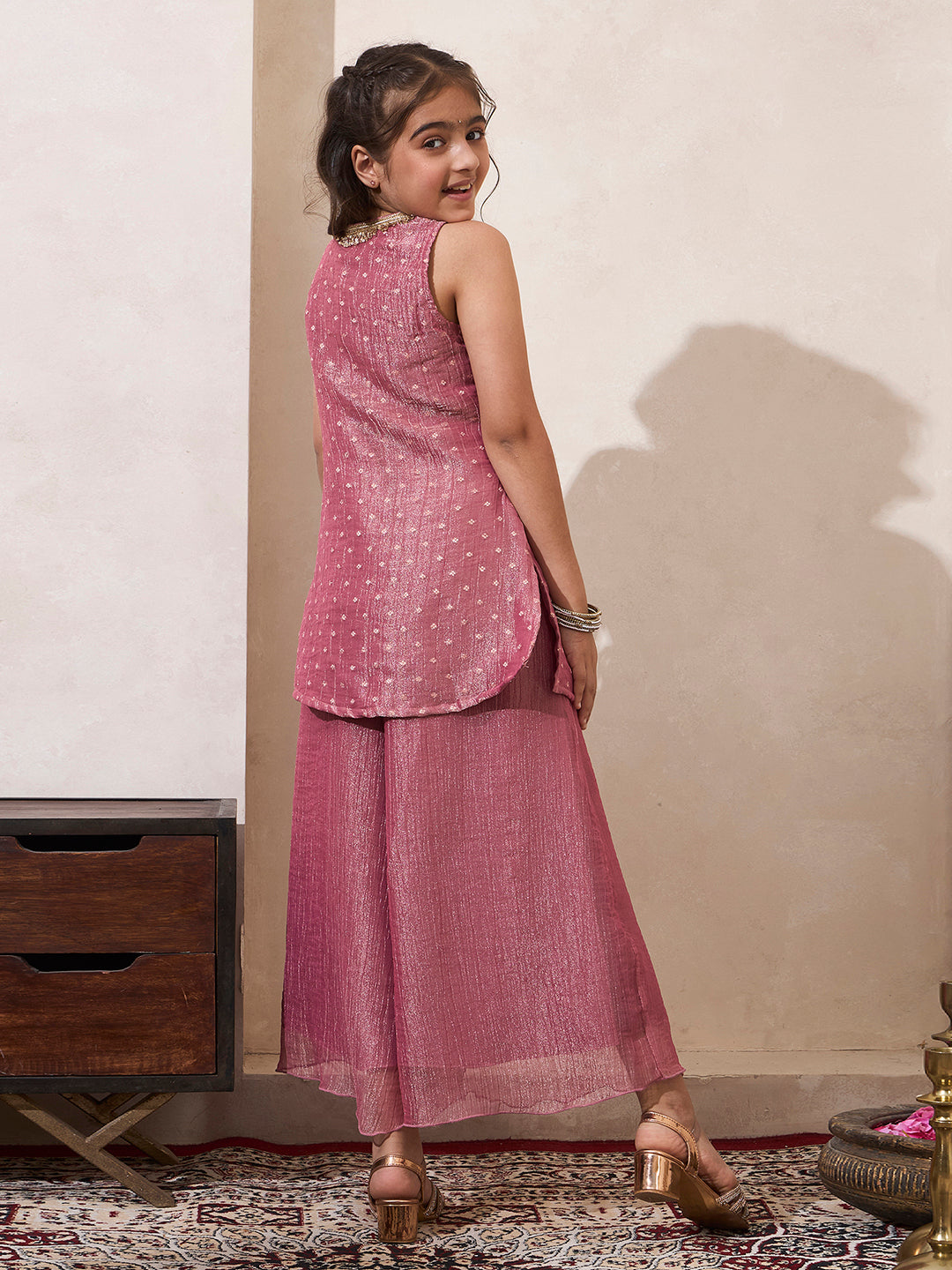 Girl's Angrakha Style Kurti & Palazzo Set
