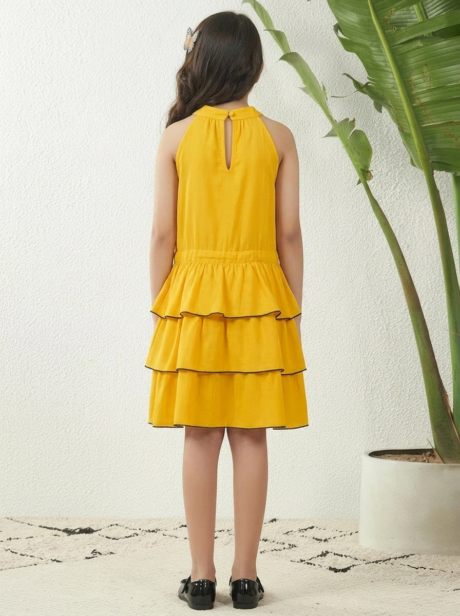 Butterfly Charm Slate Yellow Tiered Dress
