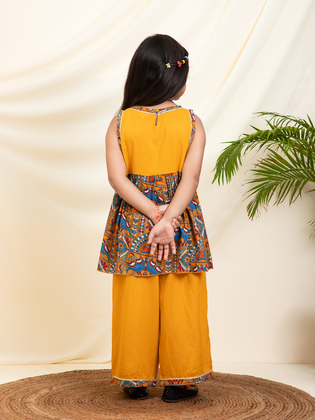 Solid With Abstract Print Rayon Kurta & Sharara Set