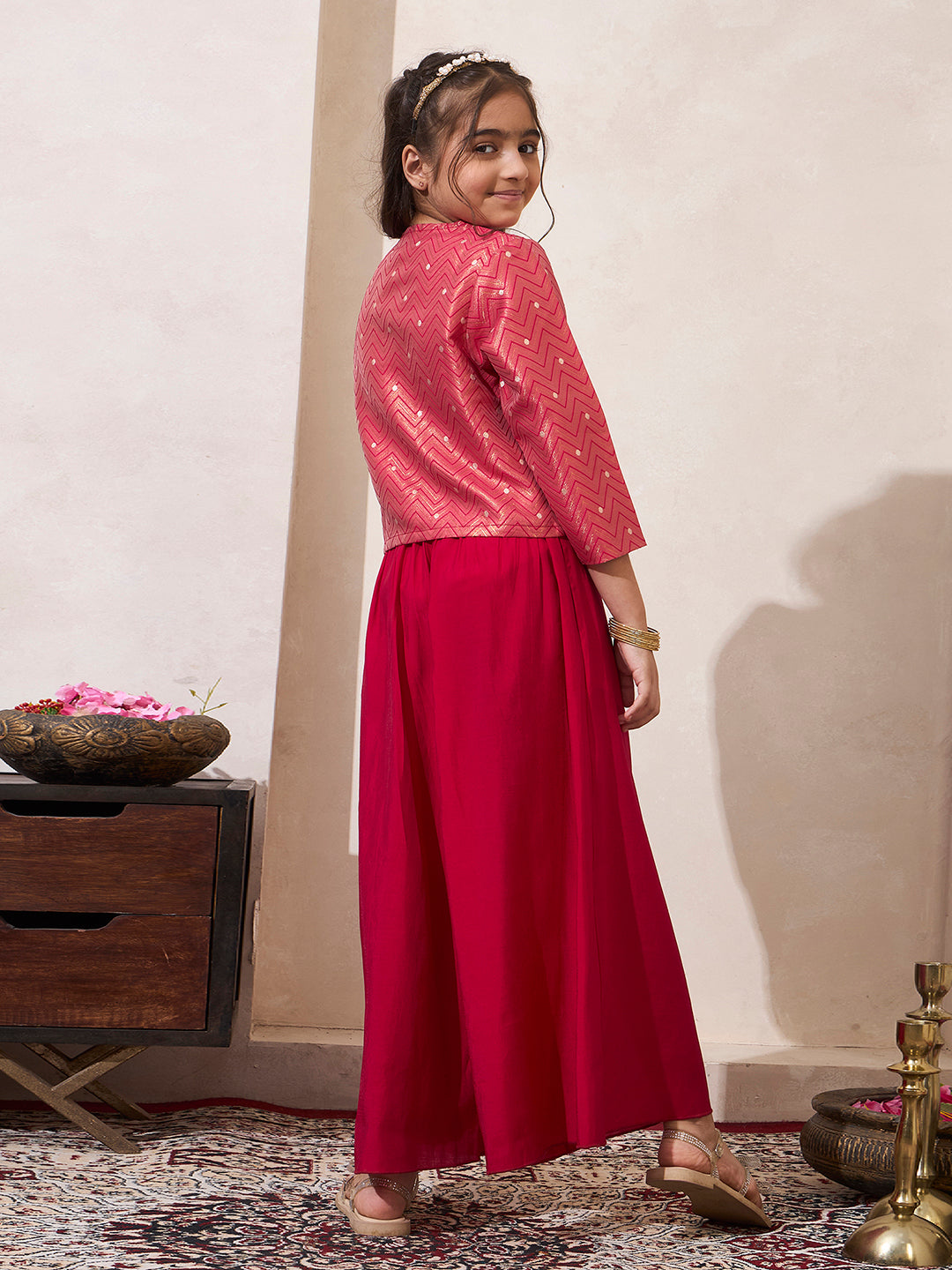 Zig-Zag Print Shrug With Top & Palazzo