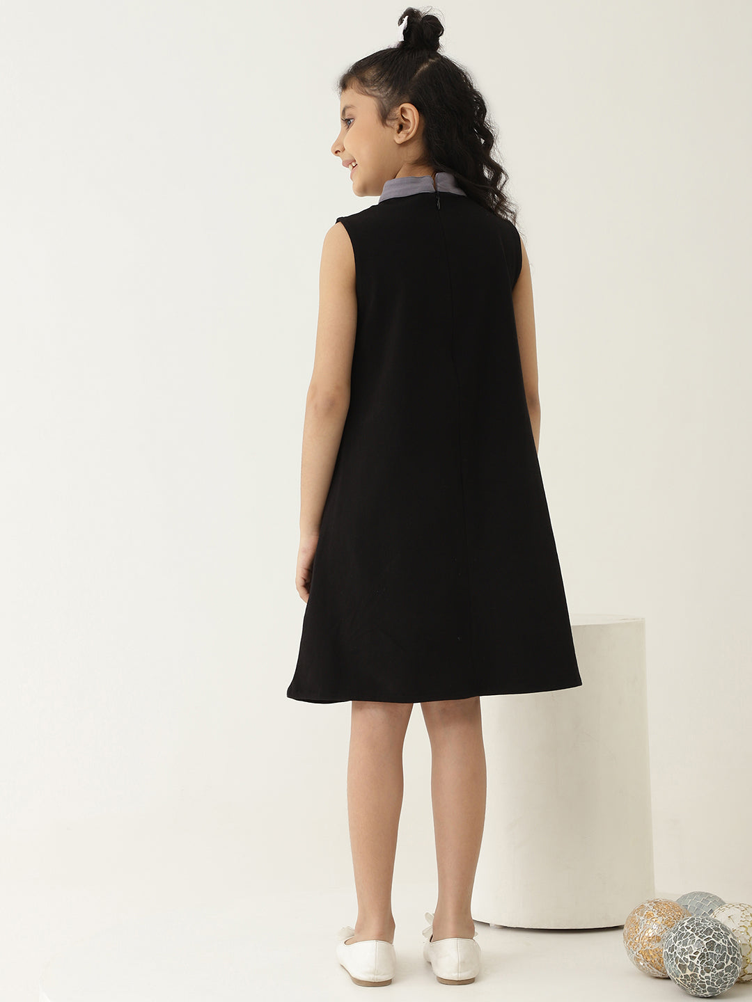Grey & Black Pure Cotton Knit A-Line Dress