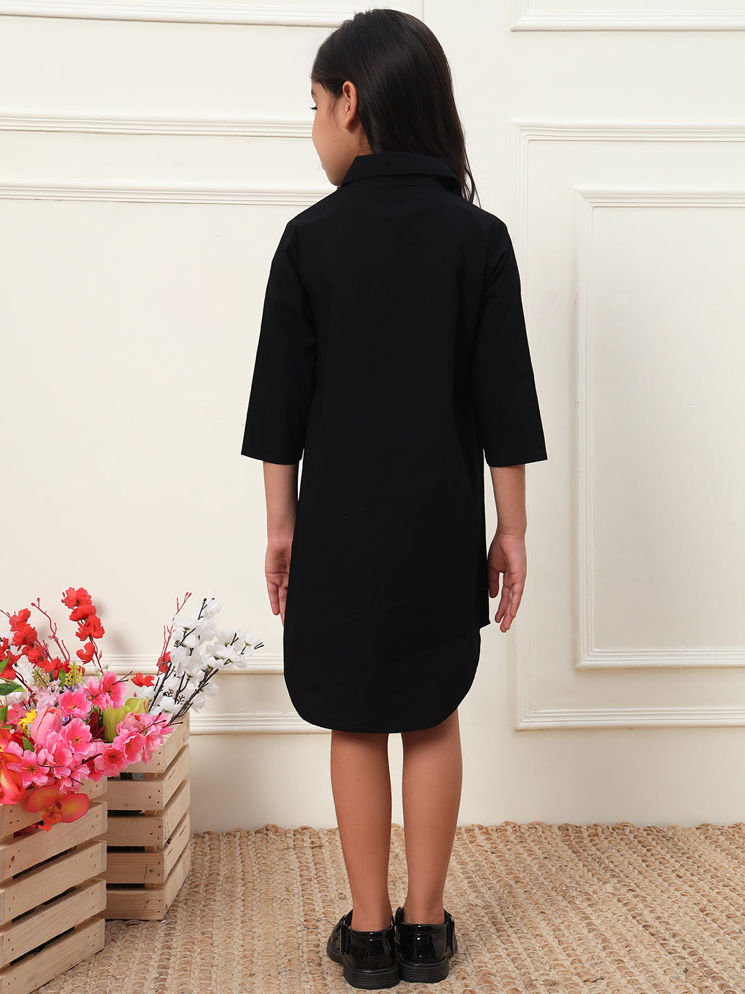 Patch Work Shirt Dress For Girls