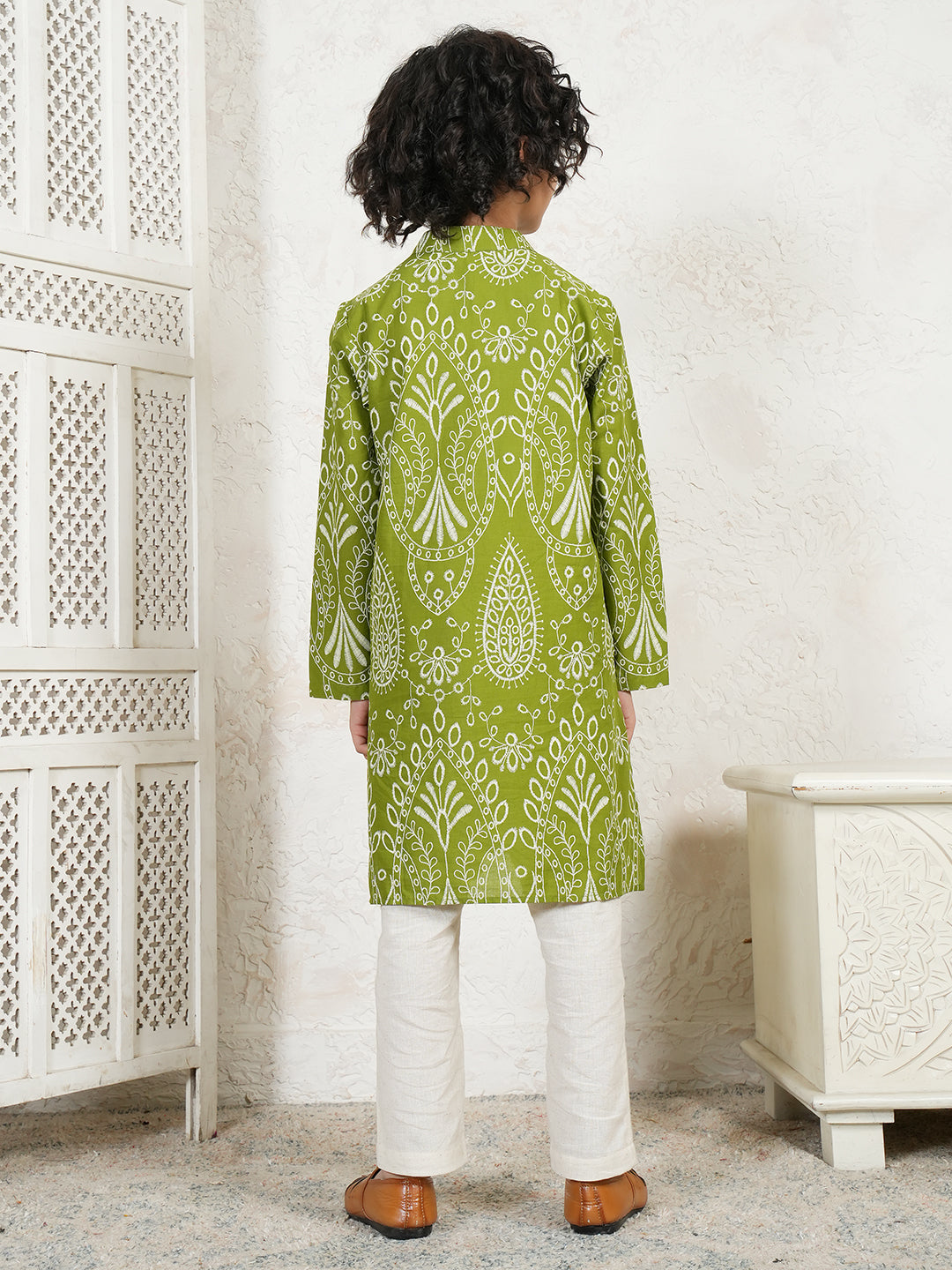 Green Embroidered Boys Kurta