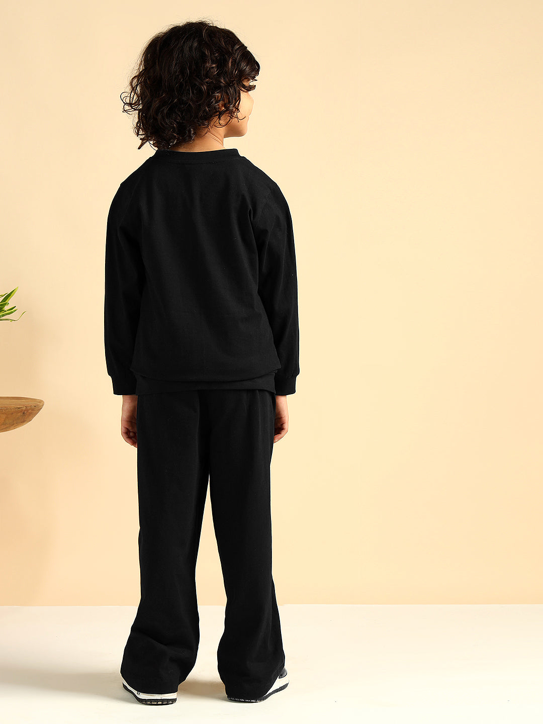 Black Pure Cotton Embroidered Co-Ord Set For Boys