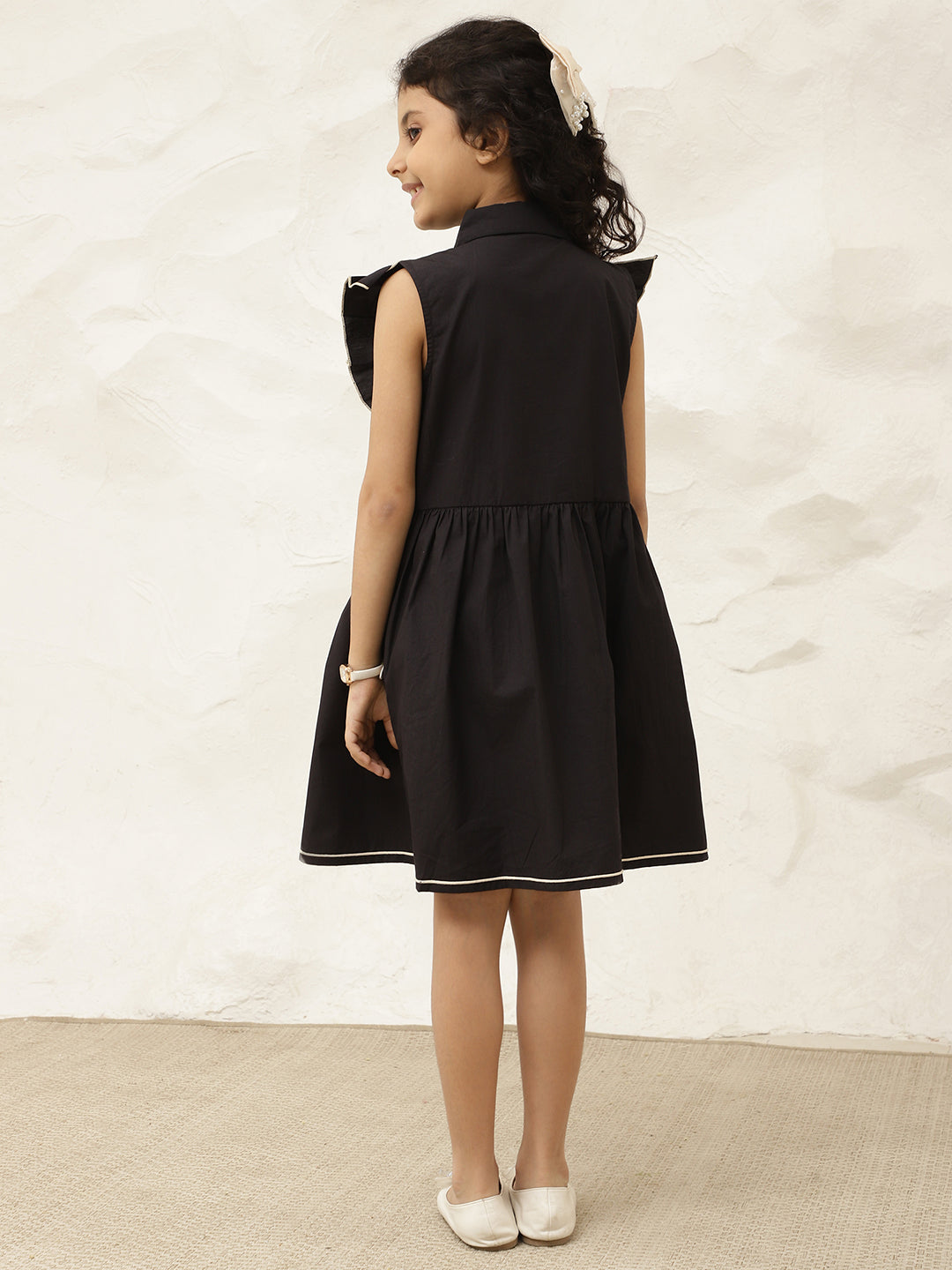 Pure Cotton Frill Yoke Shirt Dress With Floral Embroidery