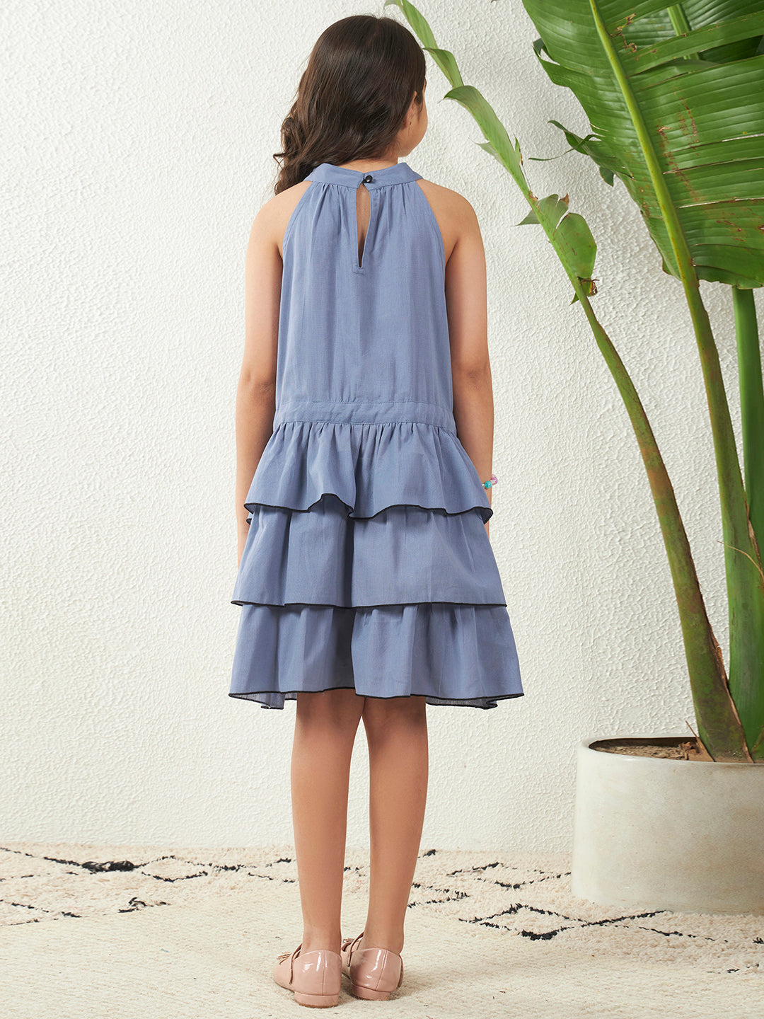 Butterfly Charm Slate Grey Tiered Dress