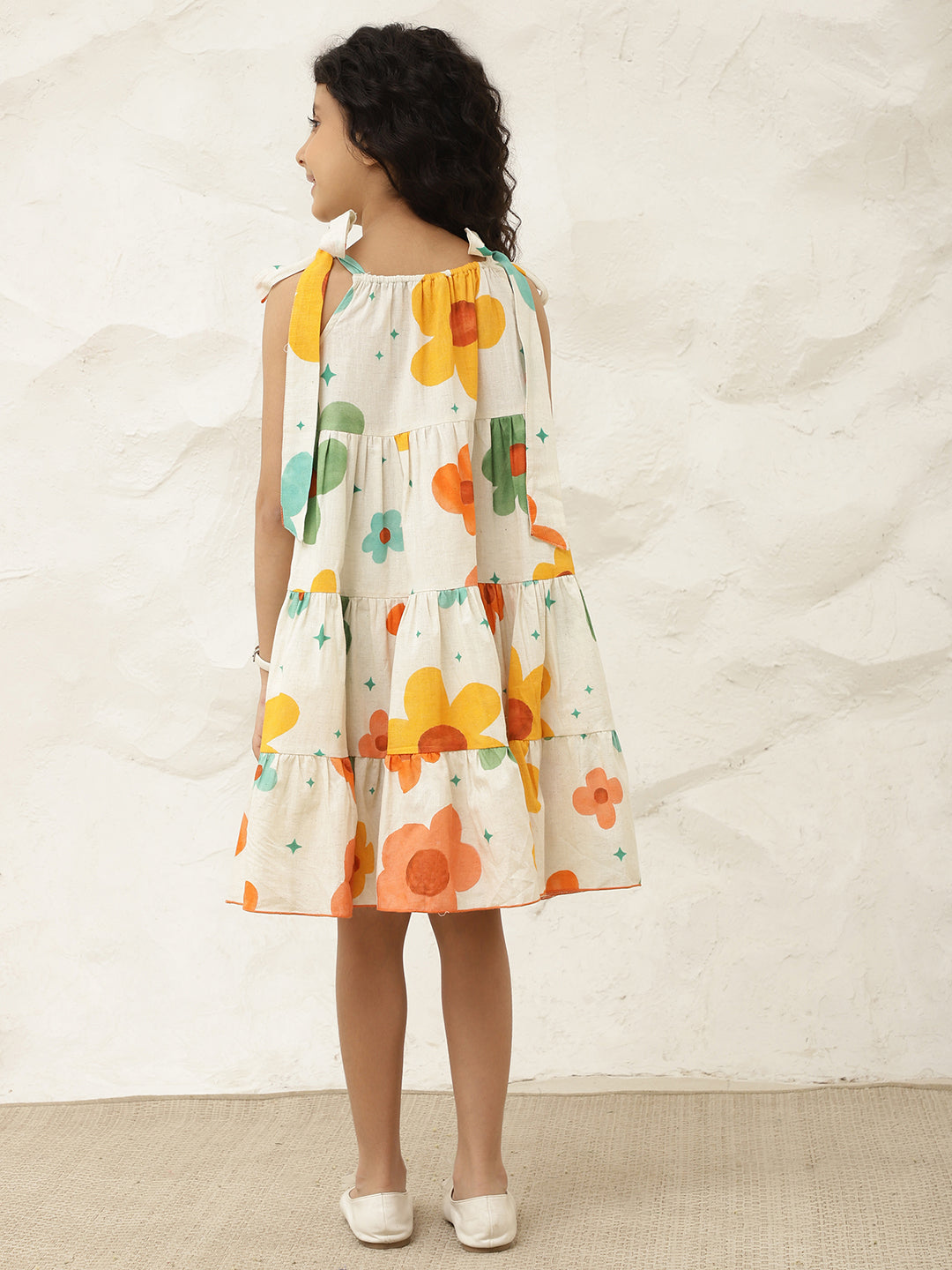 Pure Cotton Mutlicolor Adjustable Tiered Dress