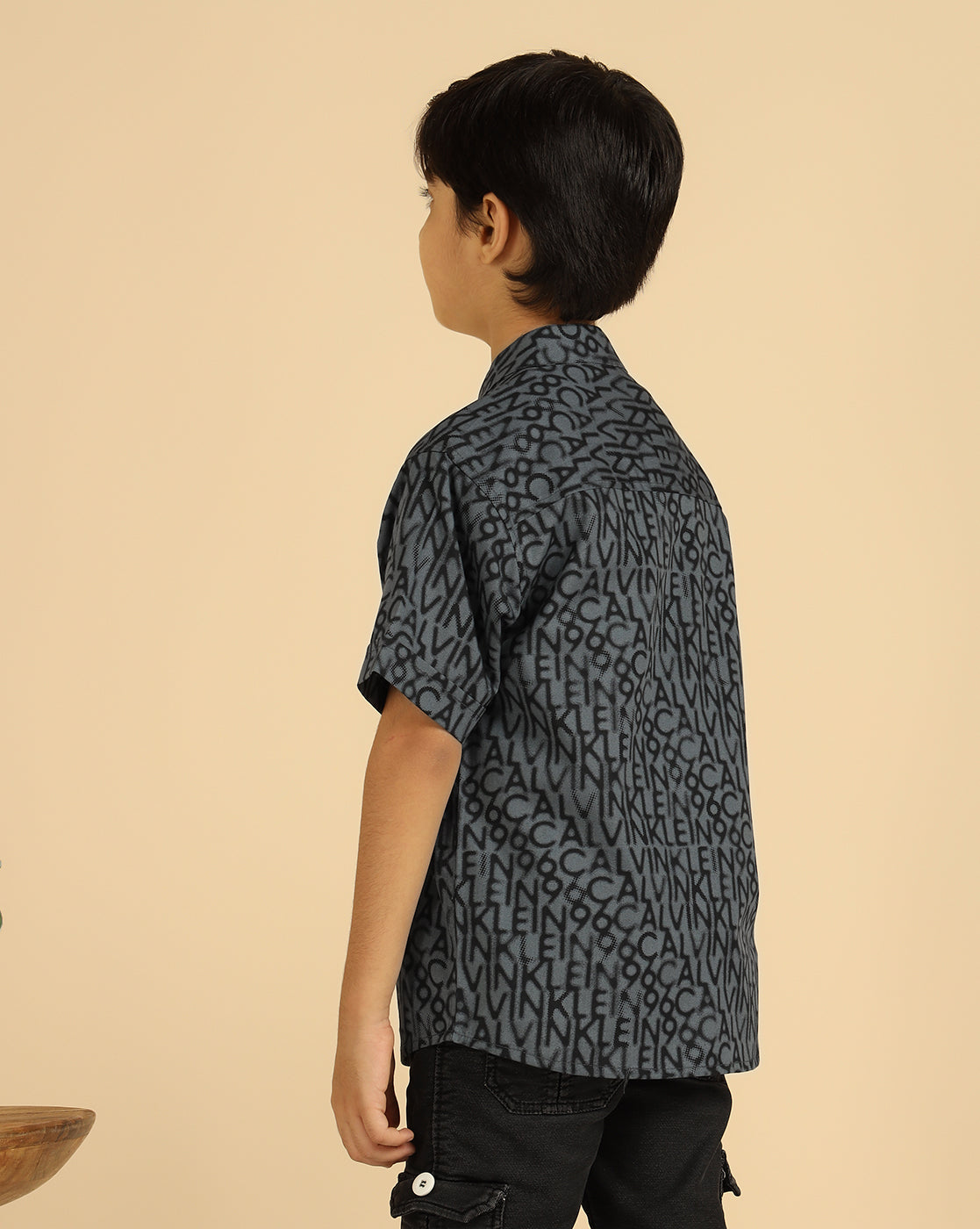 Pure Cotton Grey Alphabetic Printed Boys Shirt