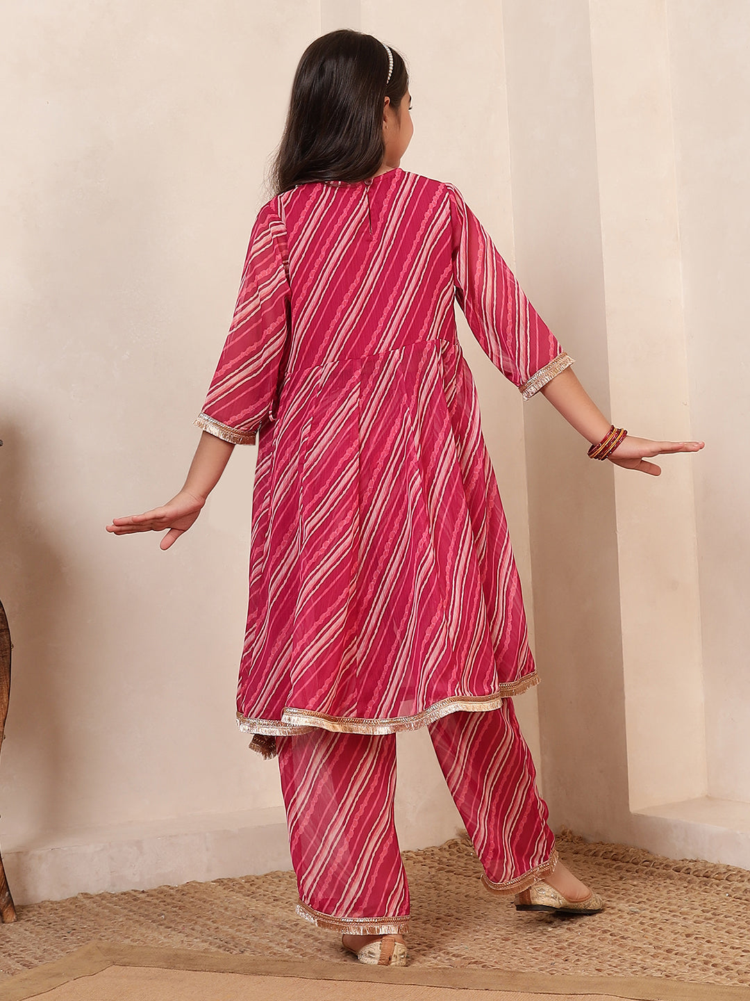 Leheriya Angrakha Style Kurta With Pants Set