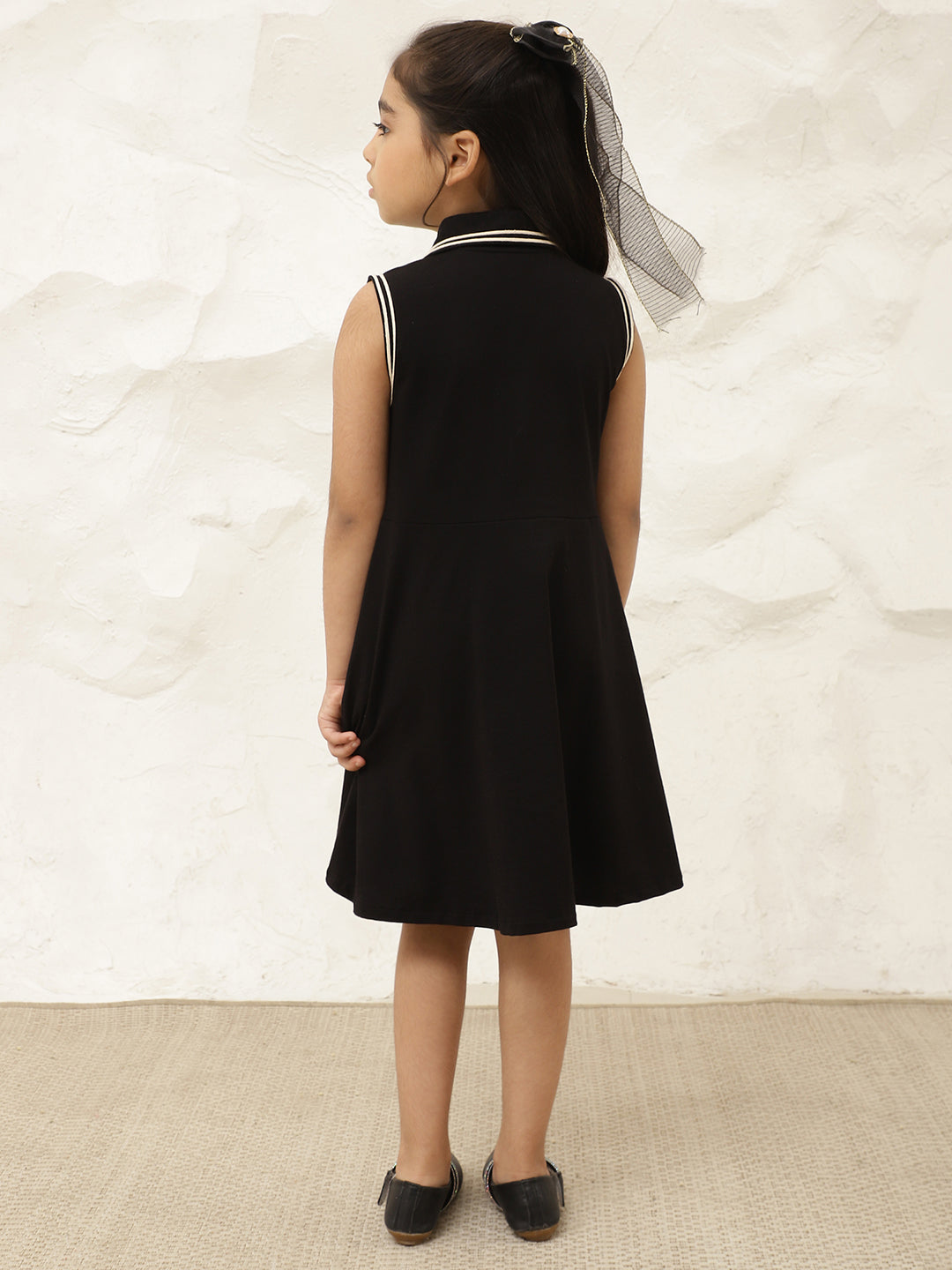 Black Pure Cotton Knit Knee Length Dress