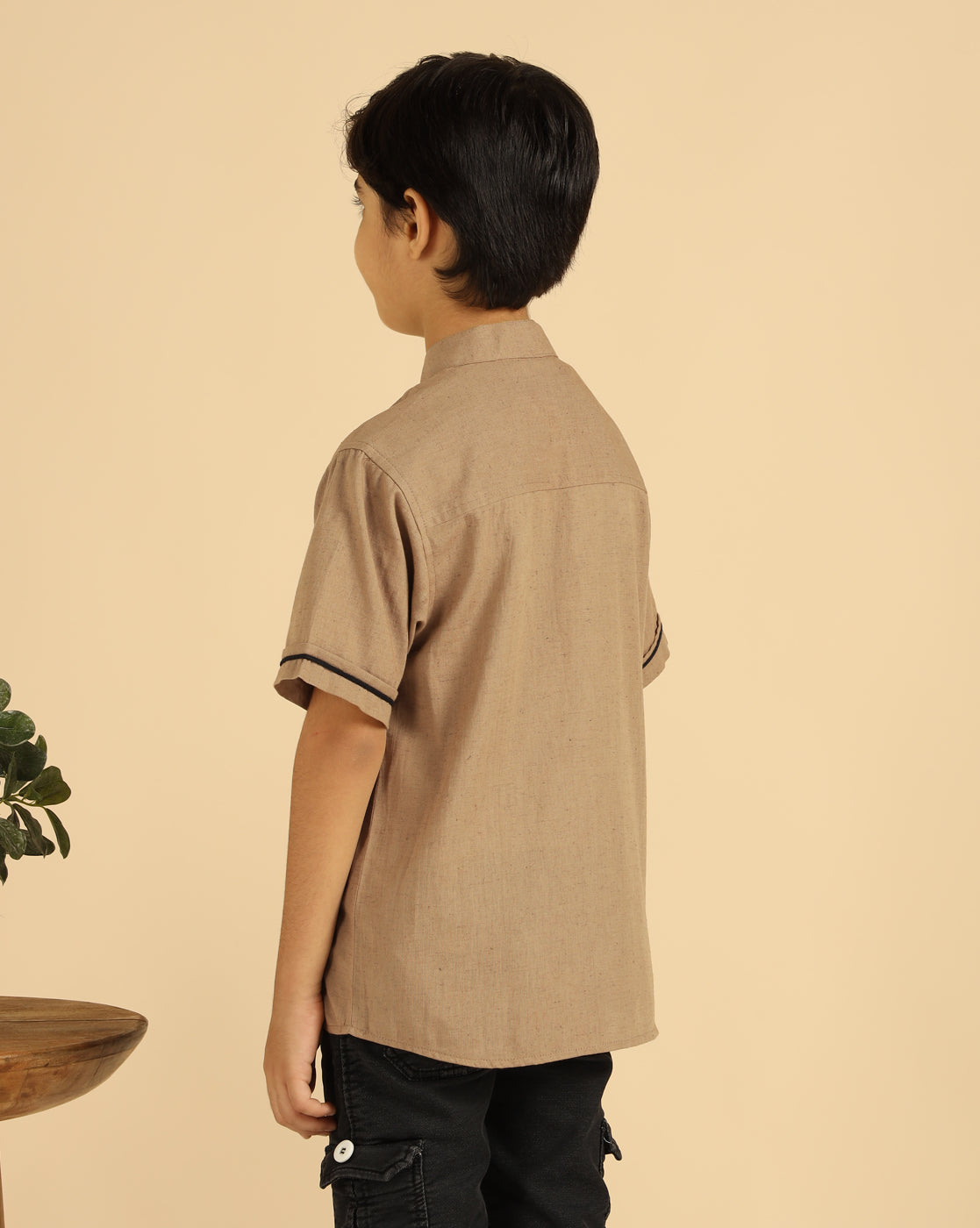 Embroidered Beige Casual Boys Shirt