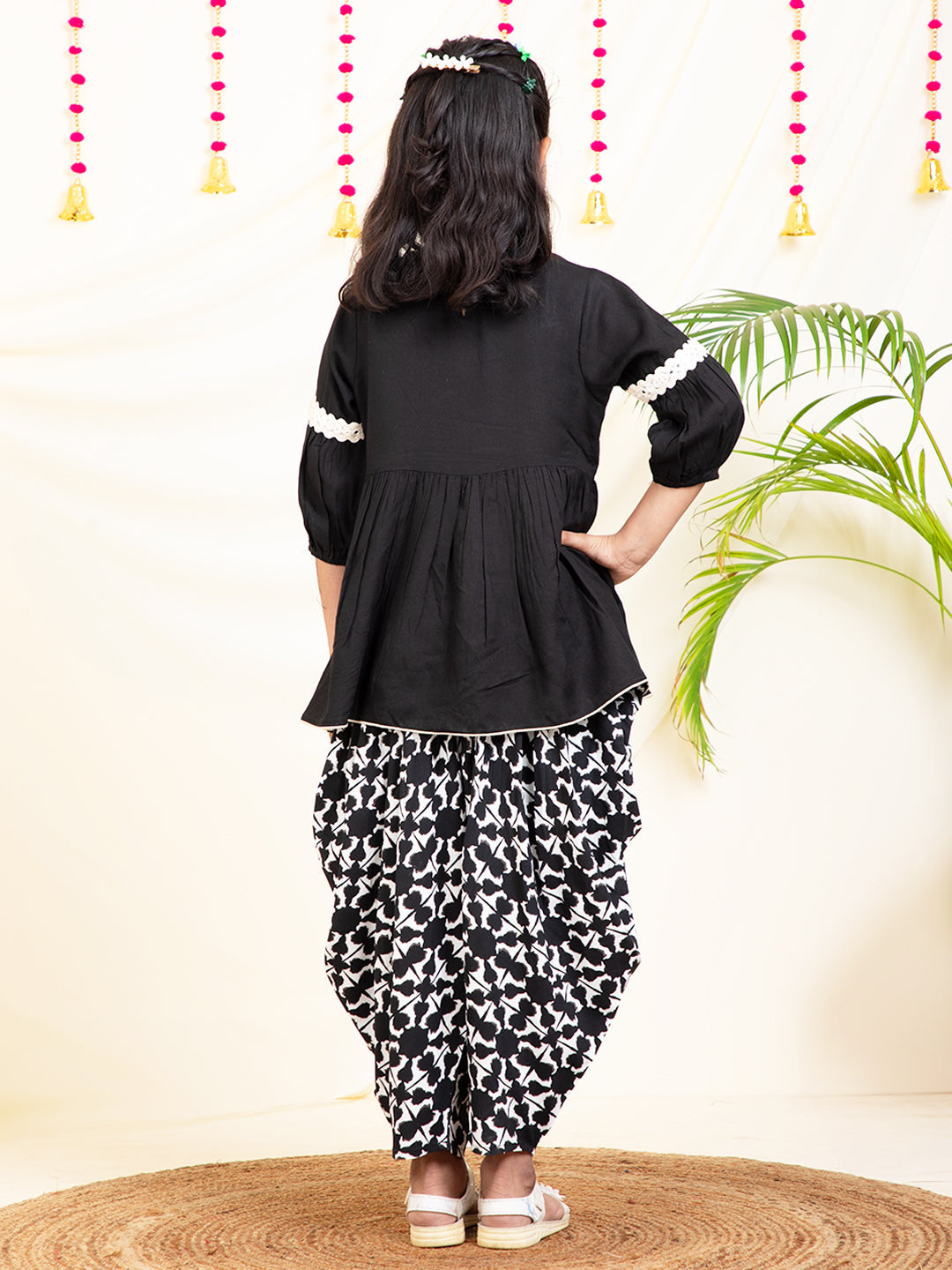 Solid Peplum Top With Dhoti Pants